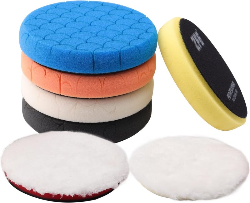 ZFE Buffing Polishing Pads, 7Pc 6.5 Inch Face for 6Inch 150mm Backing Plate Compound Buffing Sponge Pads Cutting Polishing Pad Kit for Car Buffer Polisher Compounding, Polishing and Waxing -PPTYS6SET - Image 1